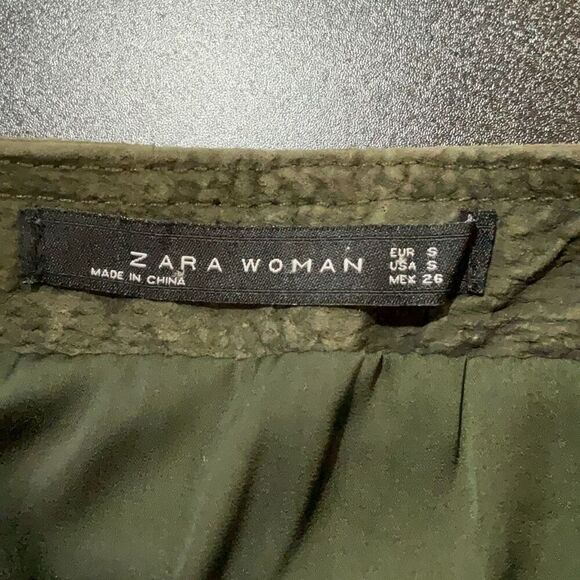 Zara Olive Green Suede Leather Zipper Mini A Line Skirt Size Small - Picture 3 of 11